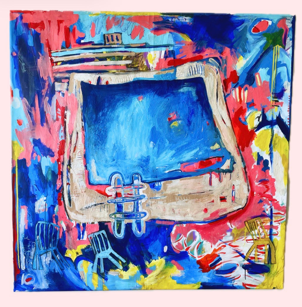 Lisa Pufahl "KATZEN AM POOL" 140x140 cm